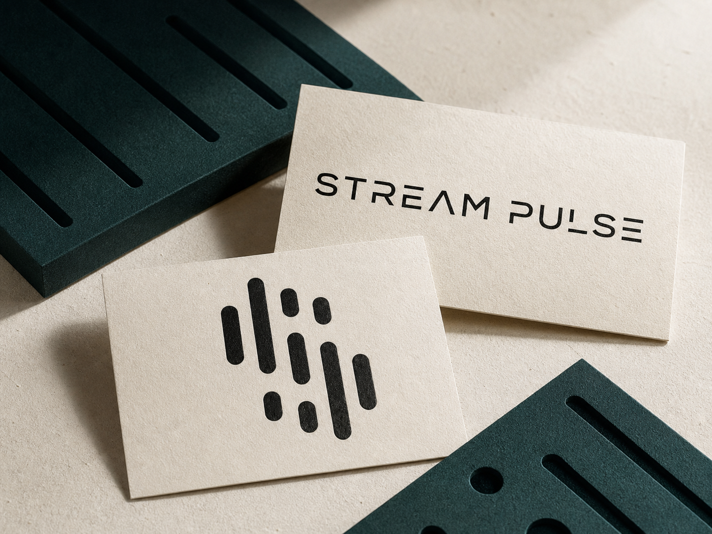 Stream Pulse identity system arranged as a tactile designer kit